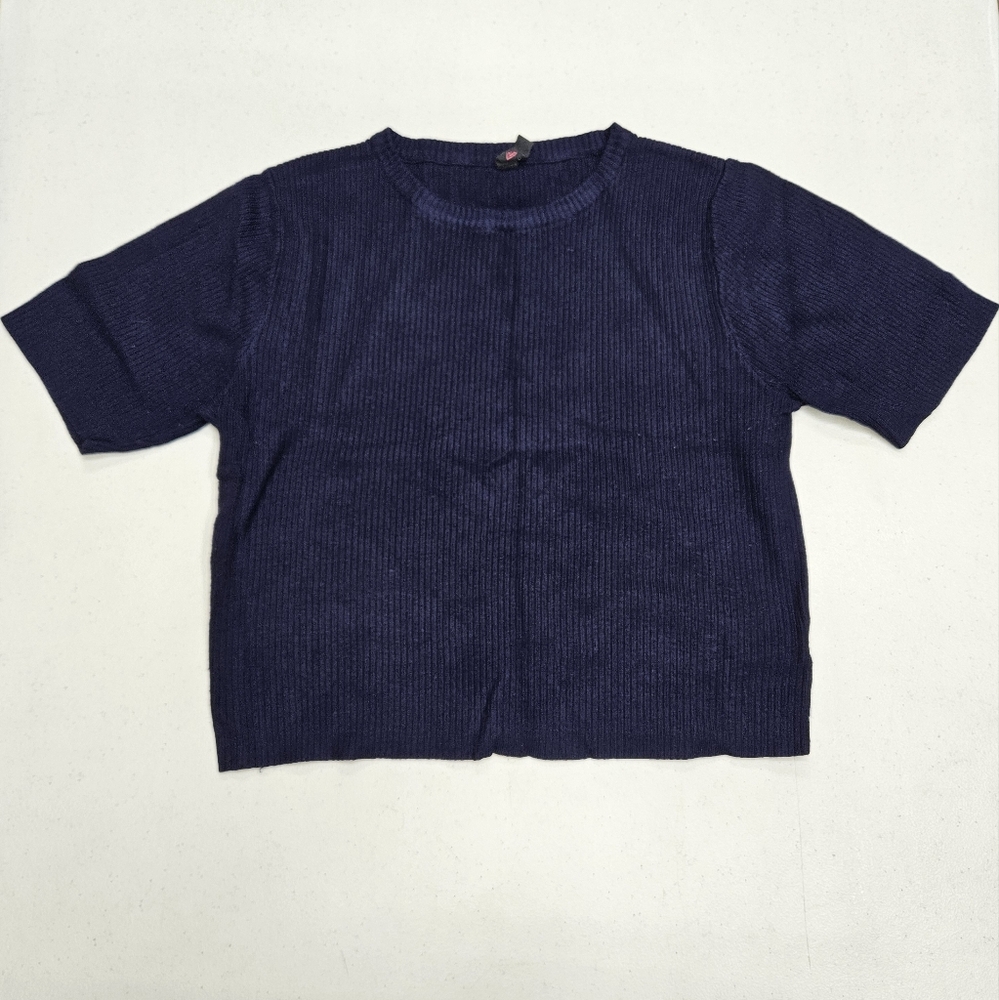 I Love It Navy Ribbed Knit Short Sleeve L